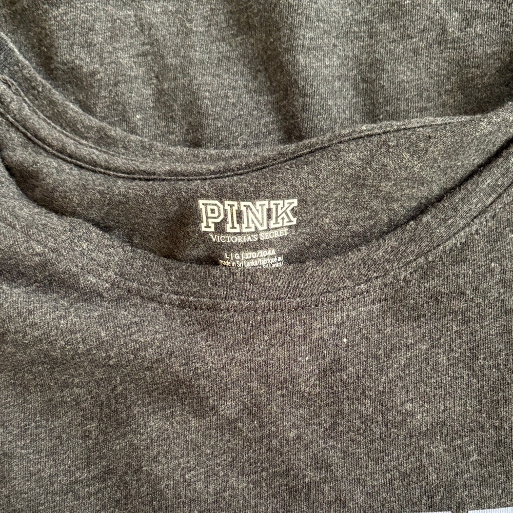PINK Victoria's Secret Charcoal Tee with Floral Accents - Picture 7 of 7